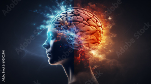 Human head profile and brain inside photo