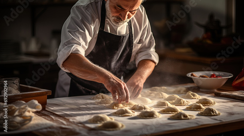 Italian Maestro Chef, Crafting Exquisite Ravioli Wonders in the Heart of Authentic Italian Cuisine