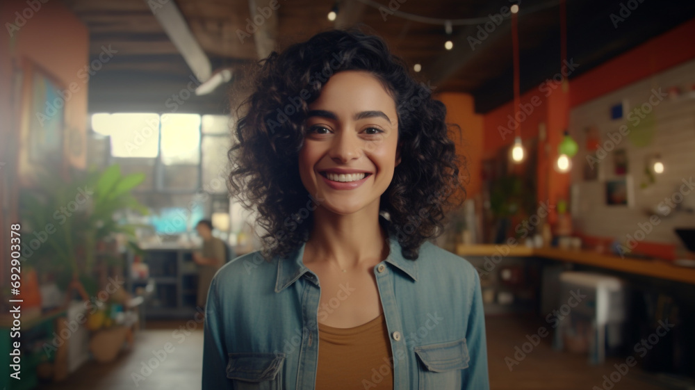 Portrait of a smiling woman, small business owner in her cafe shop Portrait of a smiling woman, small business owner in her cafe shop