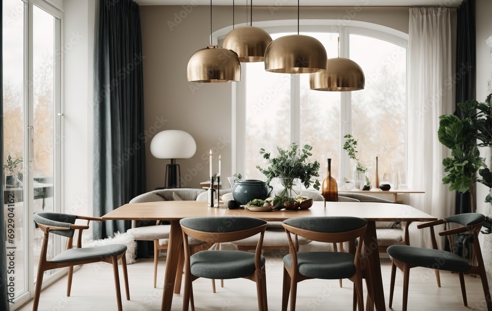 Fototapeta premium Scandinavian style incorporated into the design of a modern dining room