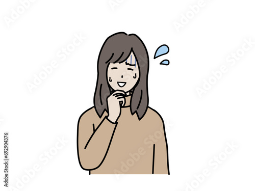 動揺して苦笑いする若い女性のイラスト