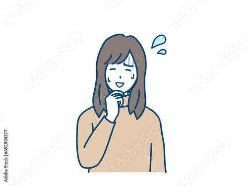 動揺して苦笑いする若い女性のイラスト