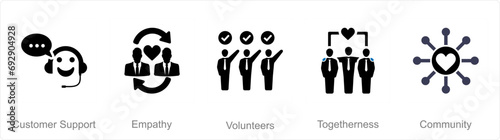 A set of 5 Charity and donation icons as customer support, empathy, volunteers