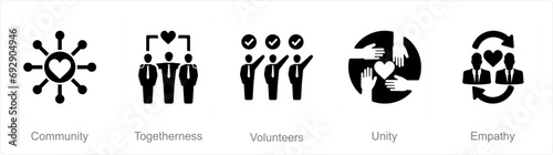 A set of 5 Charity and donation icons as community, togetherness, volunteers