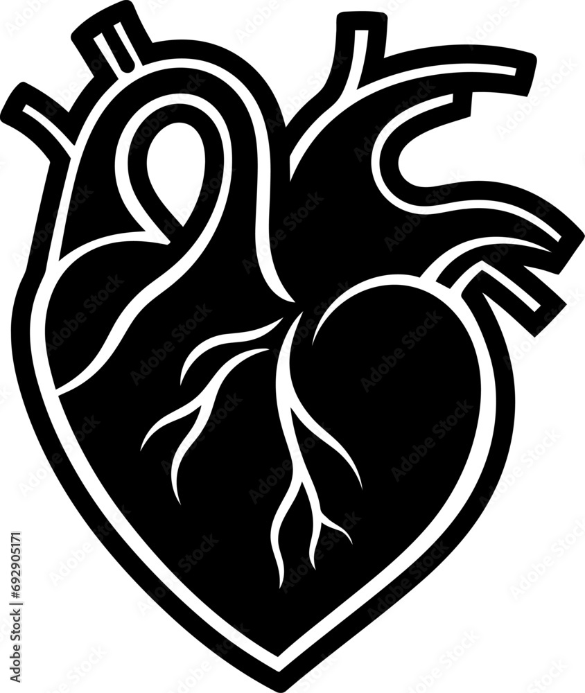 Naklejka premium Human heart silhouette icon in black color. Vector template design art.