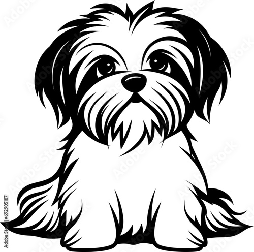 Maltese dog silhouette in black color. Vector template design for laser cutting wall art.