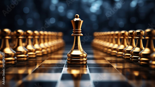 Gold queen - the leader of the chess in the game on  chess board, wallpaper photo