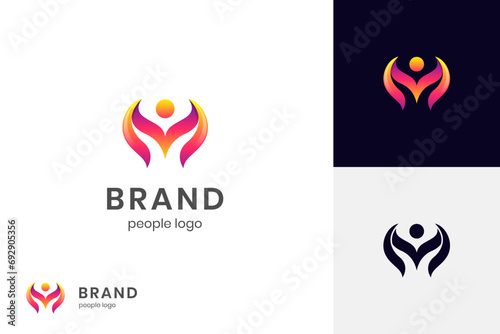 Abstract letter M people Logo icon design with happy symbol for coach, training life logo design photo