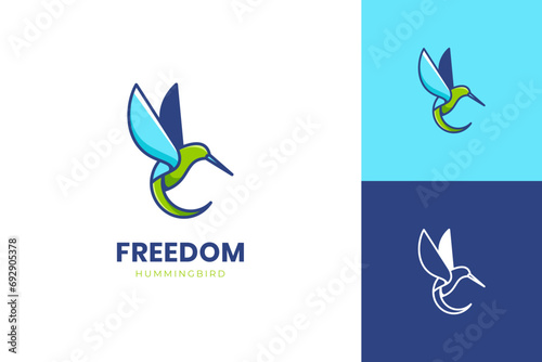 abstract fly hummingbird logo vintage. beauty colibri bird logo outline symbol, freedom birds vector logo template