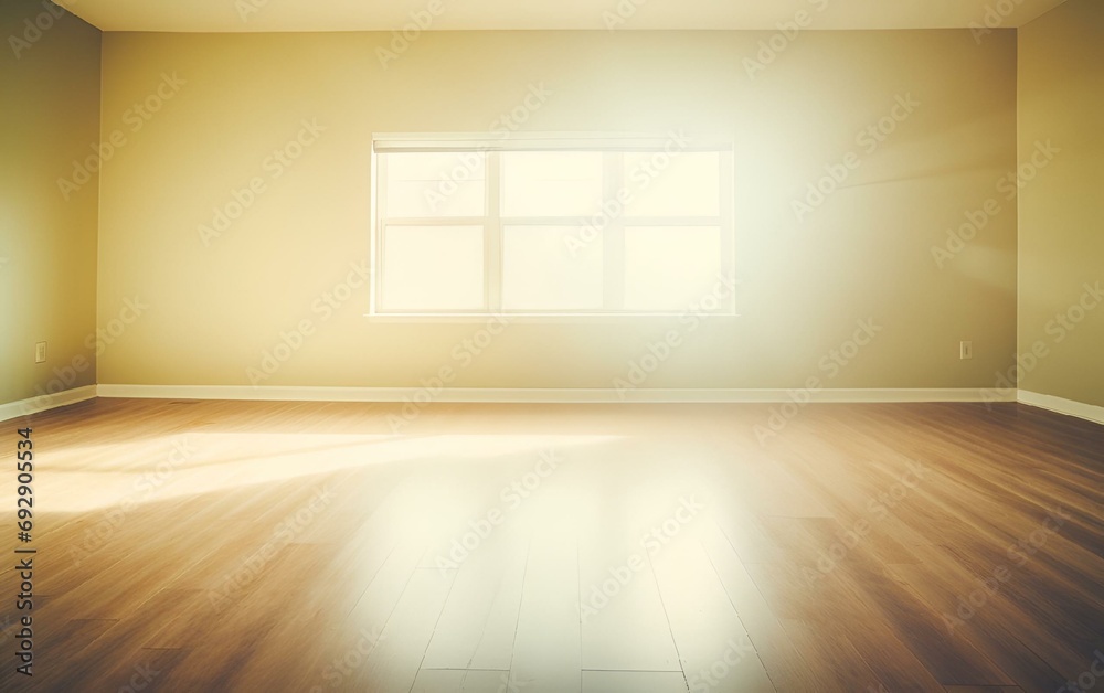 AI generated illustration of an empty room with natural wood flooring and abundant sunlight AI generated illustration of an empty room with natural wood flooring and abundant sunlight
