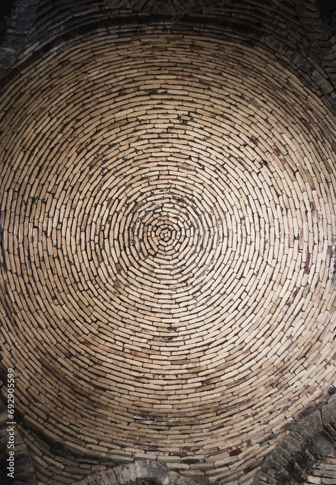 Interior of a mosque, ceiling roof dome made of brick in the ancient city of Khiva in Khorezm, ancient dome roof in a mosque Interior of a mosque, ceiling roof dome made of brick in the ancient city of Khiva in Khorezm, ancient dome roof in a mosque