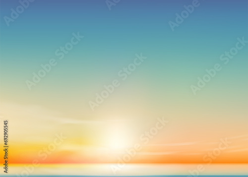 Sunset Sky Blue Background,Horizon Spring Sunrise Sky,Cloud with Orange,Yellow,Green over Sea Beach,Vector Panoramic Summer Banner Beautiful Sweet in Nature Romantic Sky in Evening for Travel,Holiday