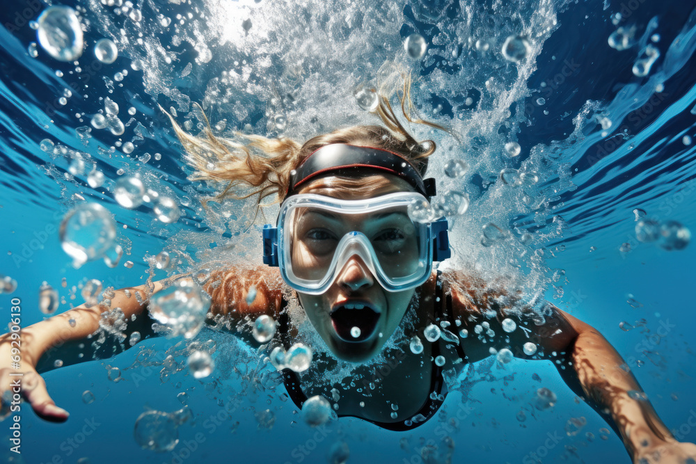 Naklejka premium Woman playing sports, swimming to exercise