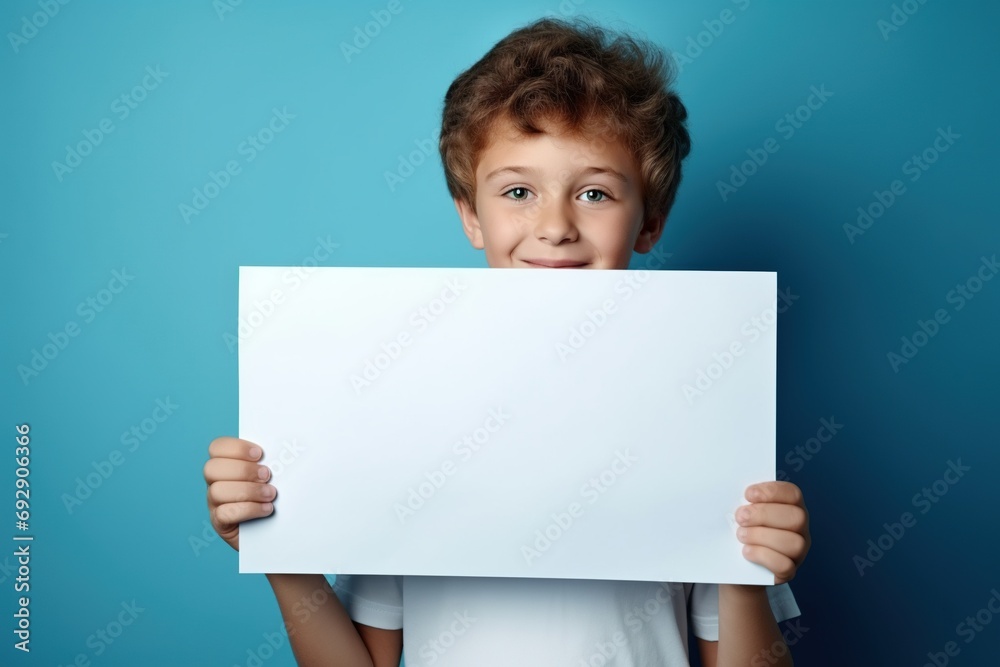 Little boy holding a blank white sheet of paper Little boy holding a blank white sheet of paper