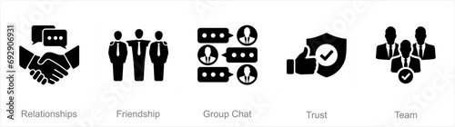 A set of 5 Community icons as relationships, friendship, group chat