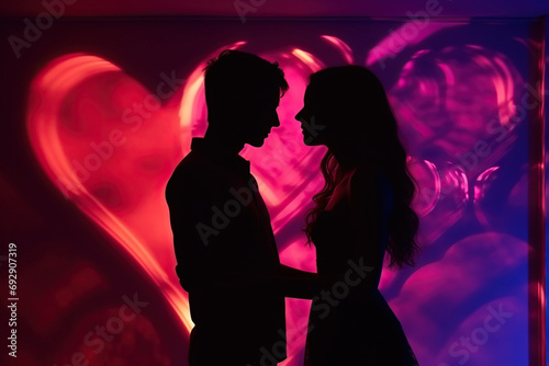 Silhouette of a couple in love. Valentine's Day concept. Generated by artificial intelligence