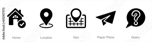 A set of 5 Contact icons as home, location, gps