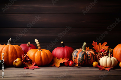 pumpkins on a wooden background