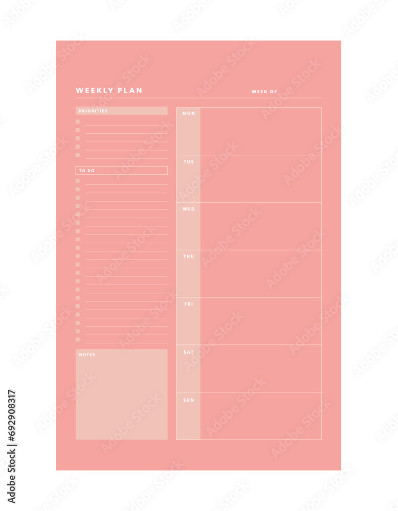 Weekly planner. Minimalist planner template set. Vector illustration. Weekly planner. Minimalist planner template set. Vector illustration.