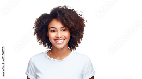 portrait of a black woman, happy female isolated on white or transparent png