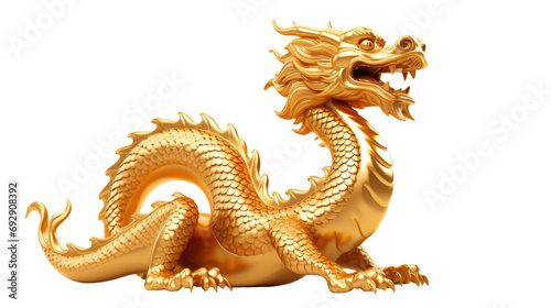 golden chinese dragon statue isolated on white or transparent png