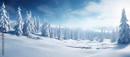 Remote location with panoramic view of snowy mountain avalanche.