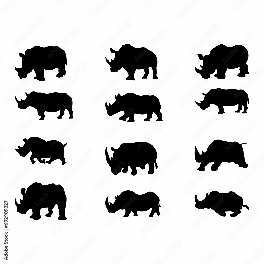 Fototapeta premium silhouette of rhino on white background