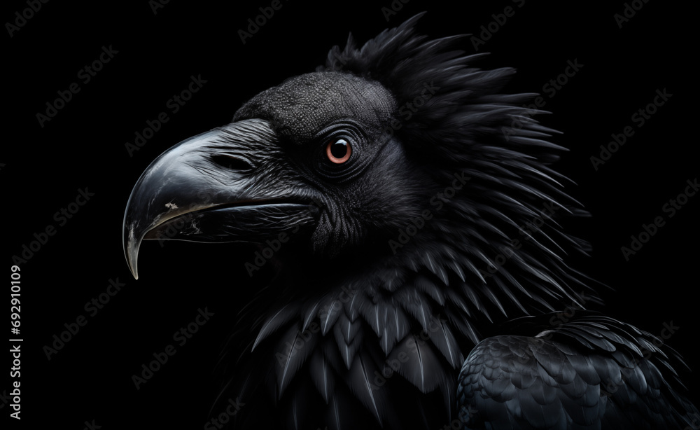 Black bird in front of a black background Black bird in front of a black background