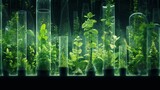 Vibrant Green Botanicals: Array of Plants in Laboratory Test Tubes - Scientific Botany Concept