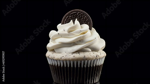 oreo cupcake isolated on black background photo