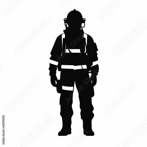 Firefighter black icon on white background. Fireman silhouette