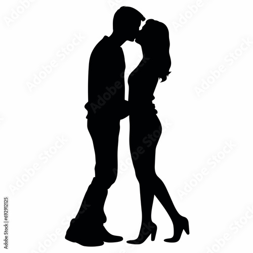 Kissing couple black icon on white background. Kissing couple silhouette