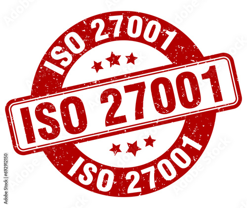iso 27001 stamp. iso 27001 label. round grunge sign
