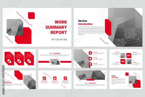 Red modern business work report slide presentation template