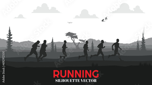 Running silhouettes. Vector illustration, Trail Running, Marathon runner.	