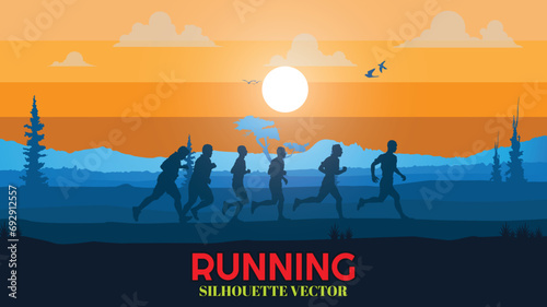 Running silhouettes. Vector illustration, Trail Running, Marathon runner.	