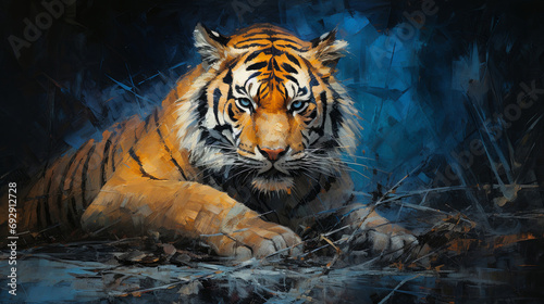 Wild tiger  vibrant and expressive painting. Colorful  energetic and nature-inspired art for decor  prints and creative expressions. On a dynamic canvas with a touch of untamed beauty.