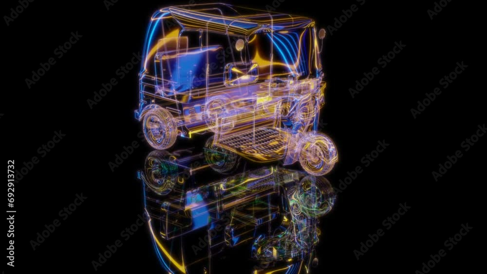 Rendering 3D animation, TRICYCLE model on a black background Rendering 3D animation, TRICYCLE model on a black background