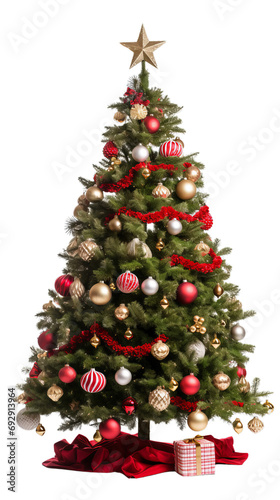 Decorated Christmas tree on a transparent background