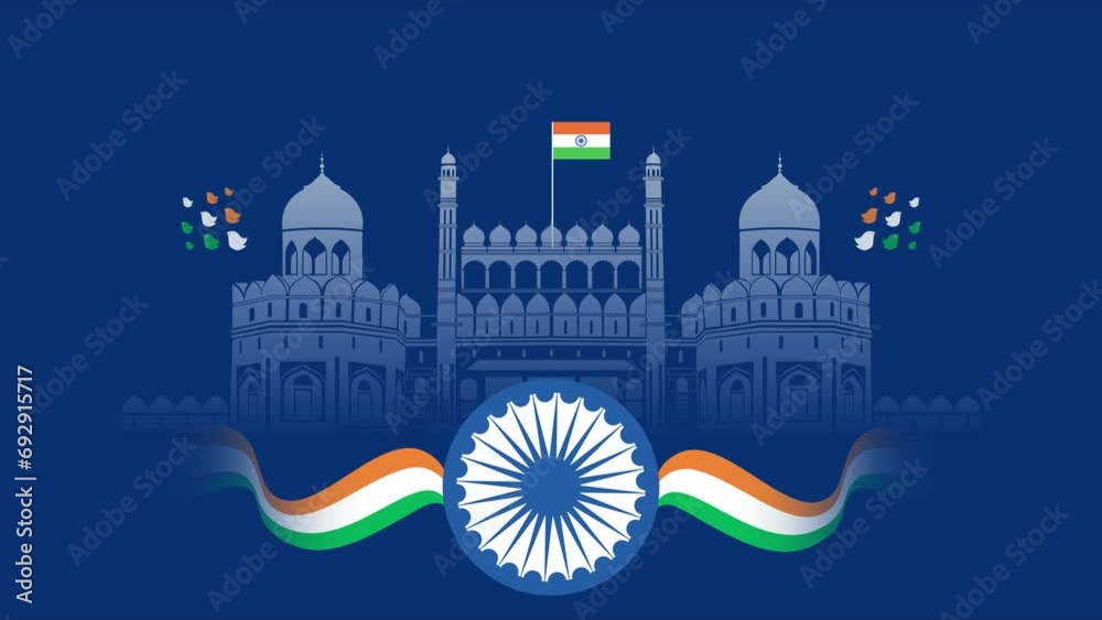 creative Happy Republic Day India, 26th January, flag flying HD quality, quality animation video, Indian Monuments and tricolour.