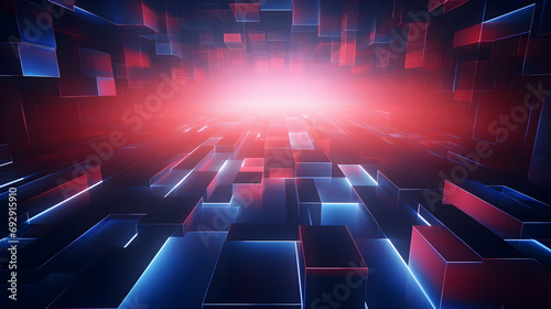 3d rendering of red and blue abstract geometric background. Scene for advertising, technology, showcase, banner, game, sport, cosmetic, business, metaverse. Sci-Fi Illustration. Product display