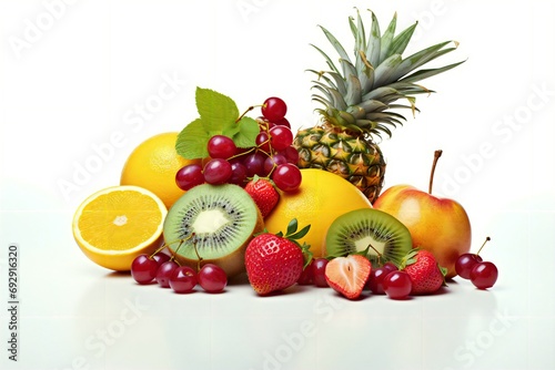 Ripe fruits on a white background