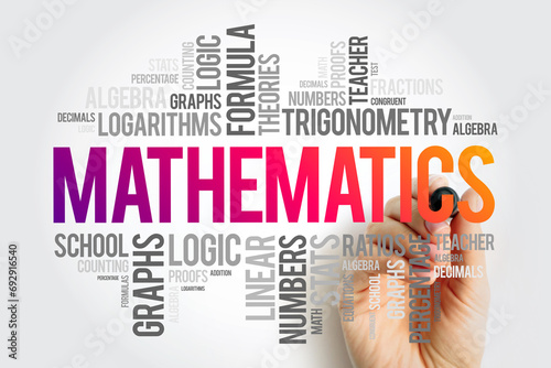 Mathematics word cloud collage, education concept background photo