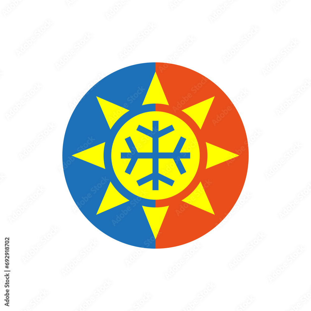 Sun and snowflake icon together and inside. Symbol of any season. All-season sign. Winter, summer and and all weather. Sun and snowflake icon together and inside. Symbol of any season. All-season sign. Winter, summer and and all weather.