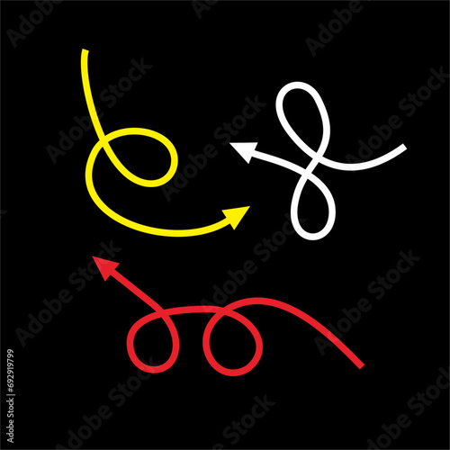 Spiral monoline tipped with arrowhead isolated on black background. Spiral monoline tipped with arrowhead isolated on black background. Can be used for symbols, design elements, icon vector illustrati