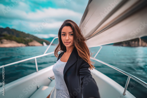 Young Latina Woman Enjoys A Boat Ride During