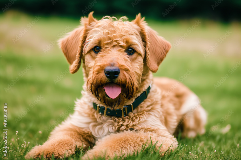 Portrait of a beautiful Airedale Terrier dog in the park. Generative AI Portrait of a beautiful Airedale Terrier dog in the park. Generative AI