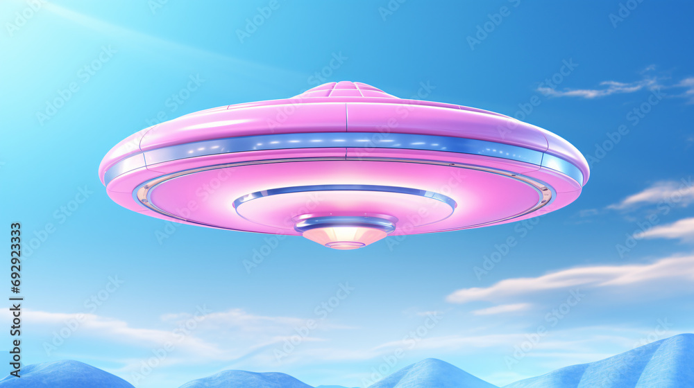 Pink UFO Flying Saucer Floating Vintage Style