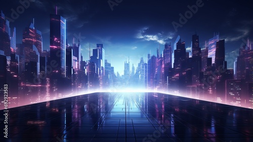 Vibrant Urban Cityscape with Neon Lights  Modern Hi-Tech Futuristic Architecture  Science and Technology Concept