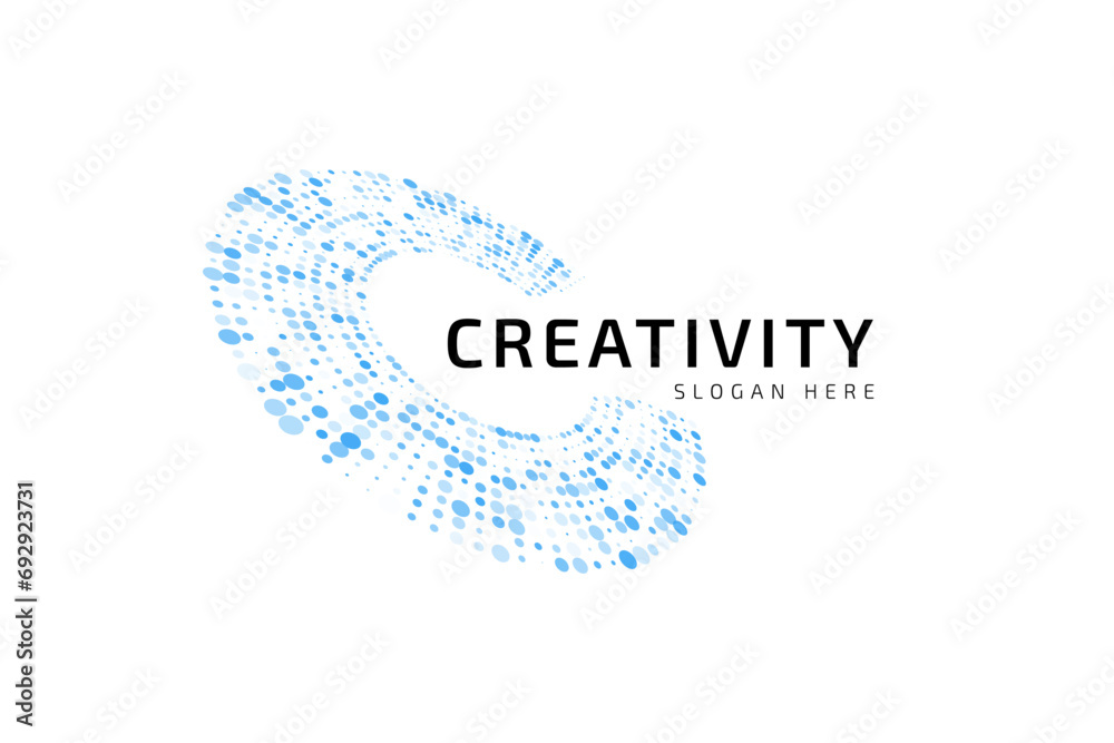 Fototapeta premium Creative high-tech logo isolated on letter C. Halftone circular dotted logo design